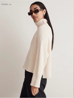 NWT Madewell Cotton Blend Cream Chunky Knit Turtleneck Sweater Small